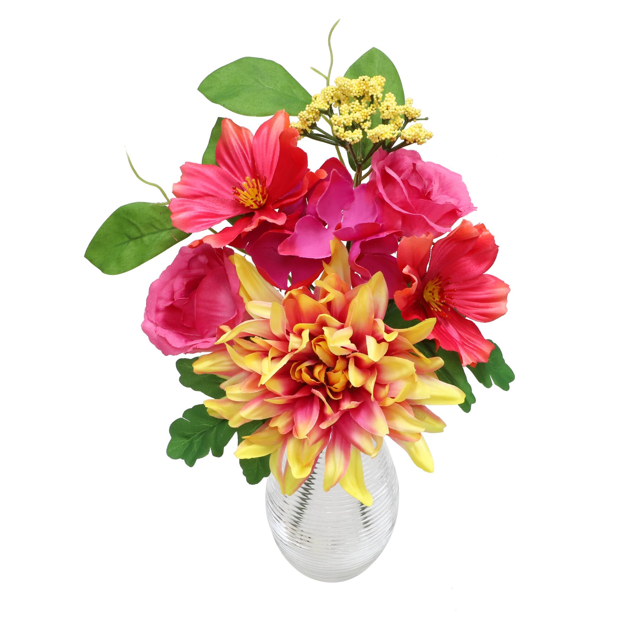 10.5" Premade Pink & Yellow Dahlia & Rose in Glass Vase by Ashland®